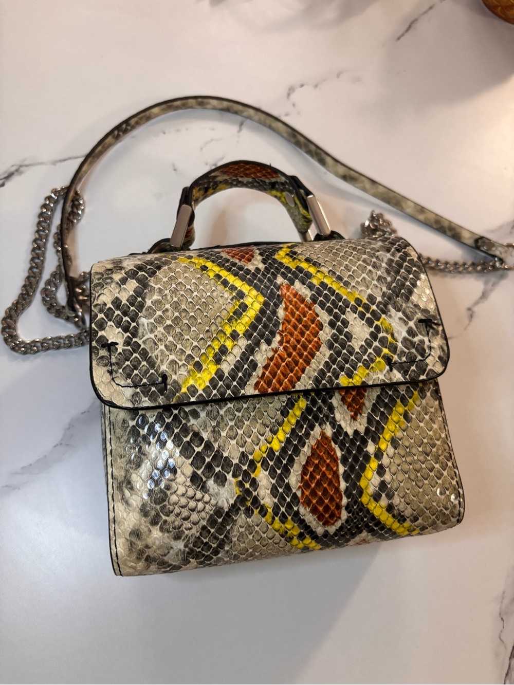 Python-Print Crossbody Bag with Yellow & Orange Accents